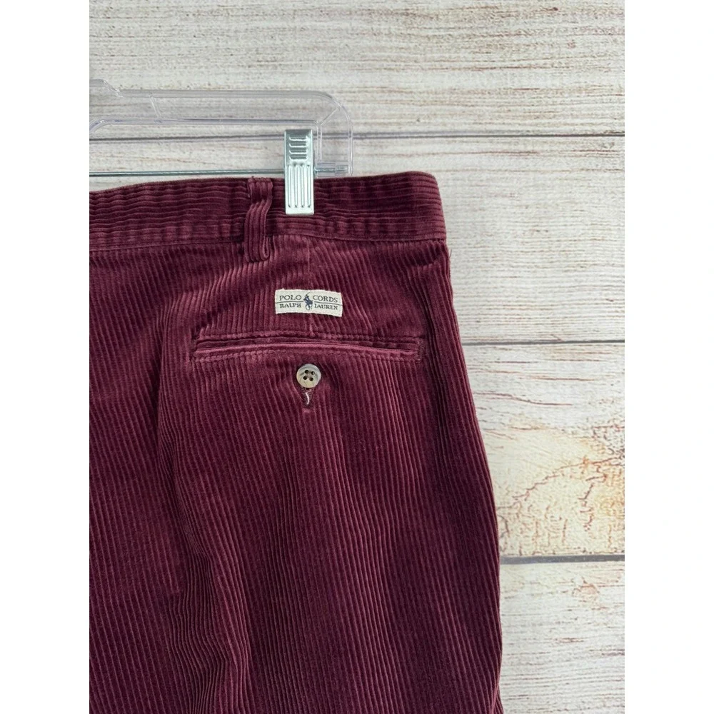 Polo Ralph Lauren Corduroy Pants Mens 38x32 Burgundy Pleated Front Cords